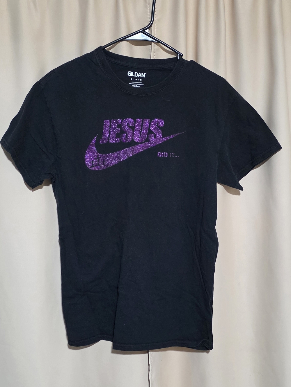 Purple Glitter Jesus Swoosh Graphic Tee